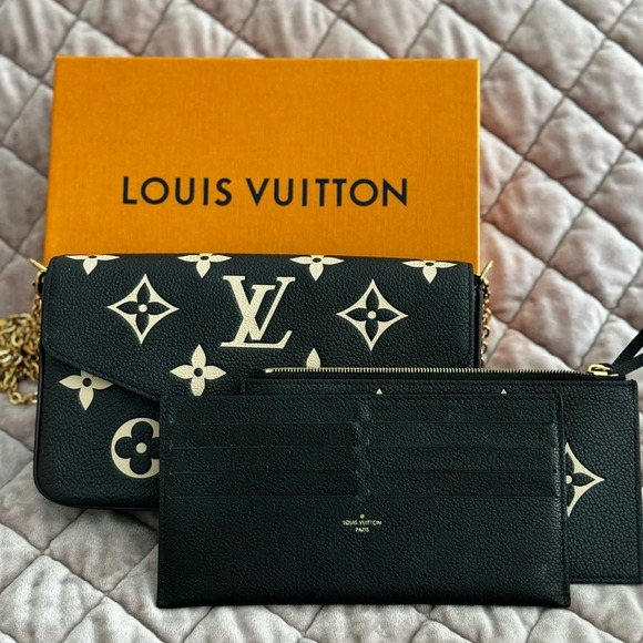 Louis Vuitton Pochette Felicie Black BeigeShoulderbag 3PCS Set W/Box
